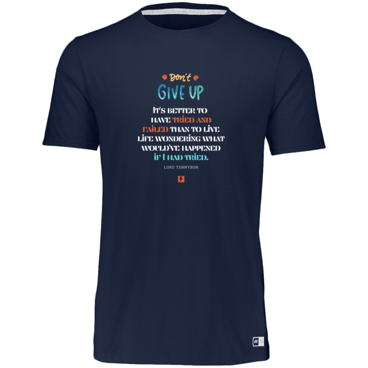 Men's Essential Dri-Power T-Shirt 64STTM with inspiring Tennyson quote: LT106 - Failure better than non-attempt - Color: Navy