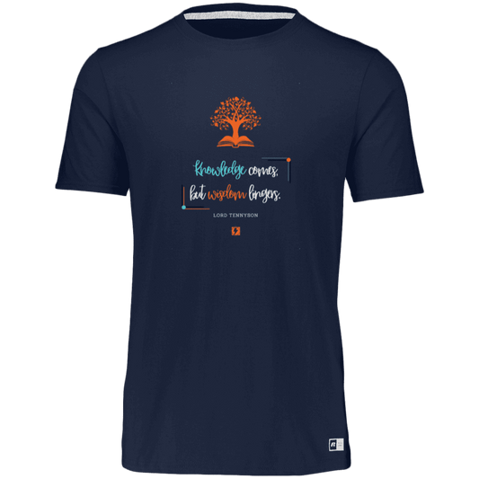 Men's Essential Dri-Power T-Shirt 64STTM with inspiring Tennyson quote: LT107 - Knowledge vs Wisdom - Color: Navy