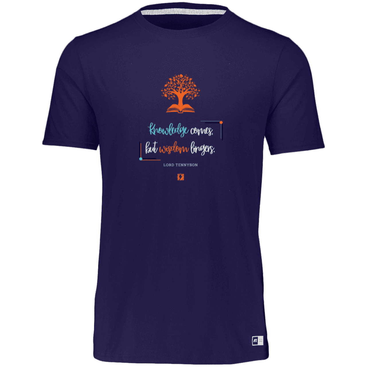 Men's Essential Dri-Power T-Shirt 64STTM with inspiring Tennyson quote: LT107 - Knowledge vs Wisdom - Color: Purple