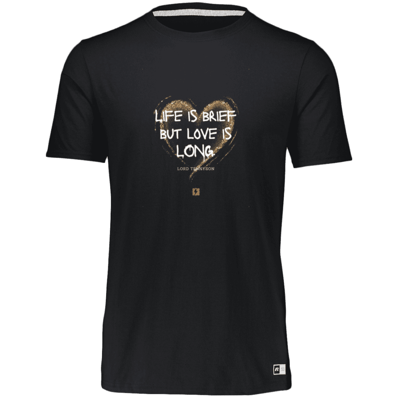 Men's Essential Dri-Power T-Shirt 64STTM with inspiring Tennyson quote: LT108 - Life vs Love - Color: Black