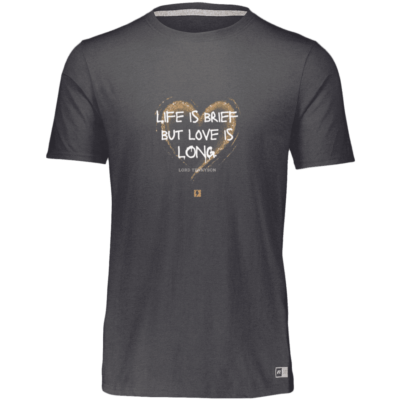 Men's Essential Dri-Power T-Shirt 64STTM with inspiring Tennyson quote: LT108 - Life vs Love - Color: Black Heather