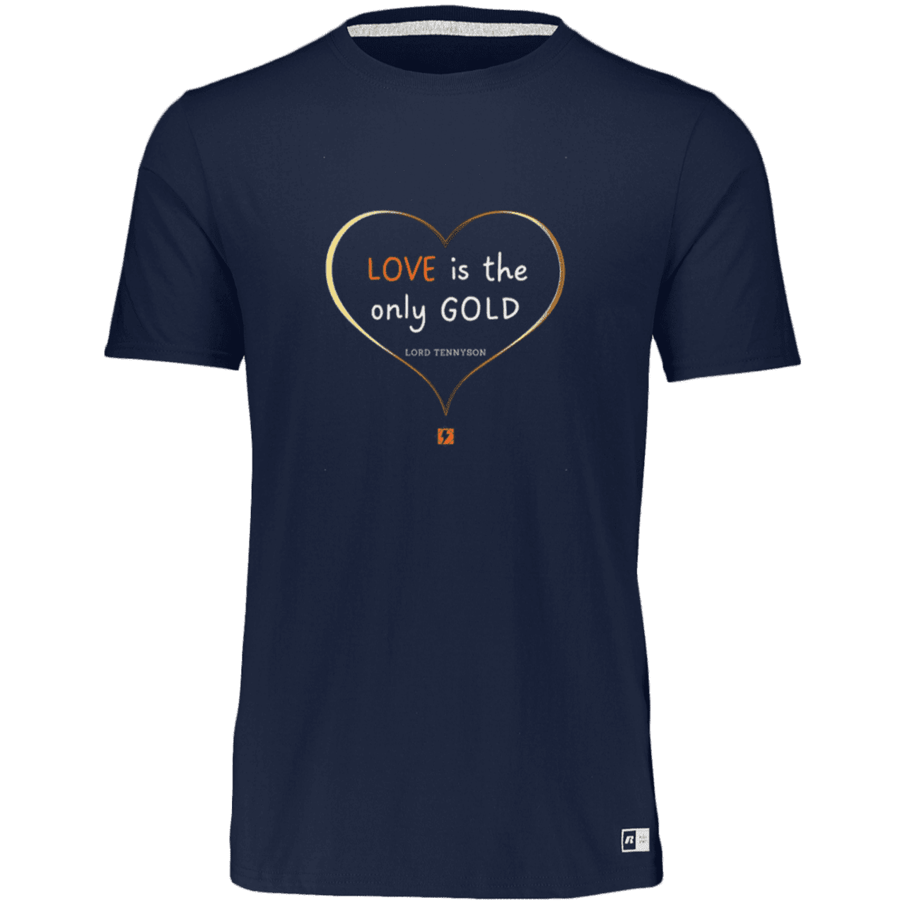 Men's Essential Dri-Power T-Shirt 64STTM with inspiring Tennyson quote: LT109 - Love is Gold - Color: Navy