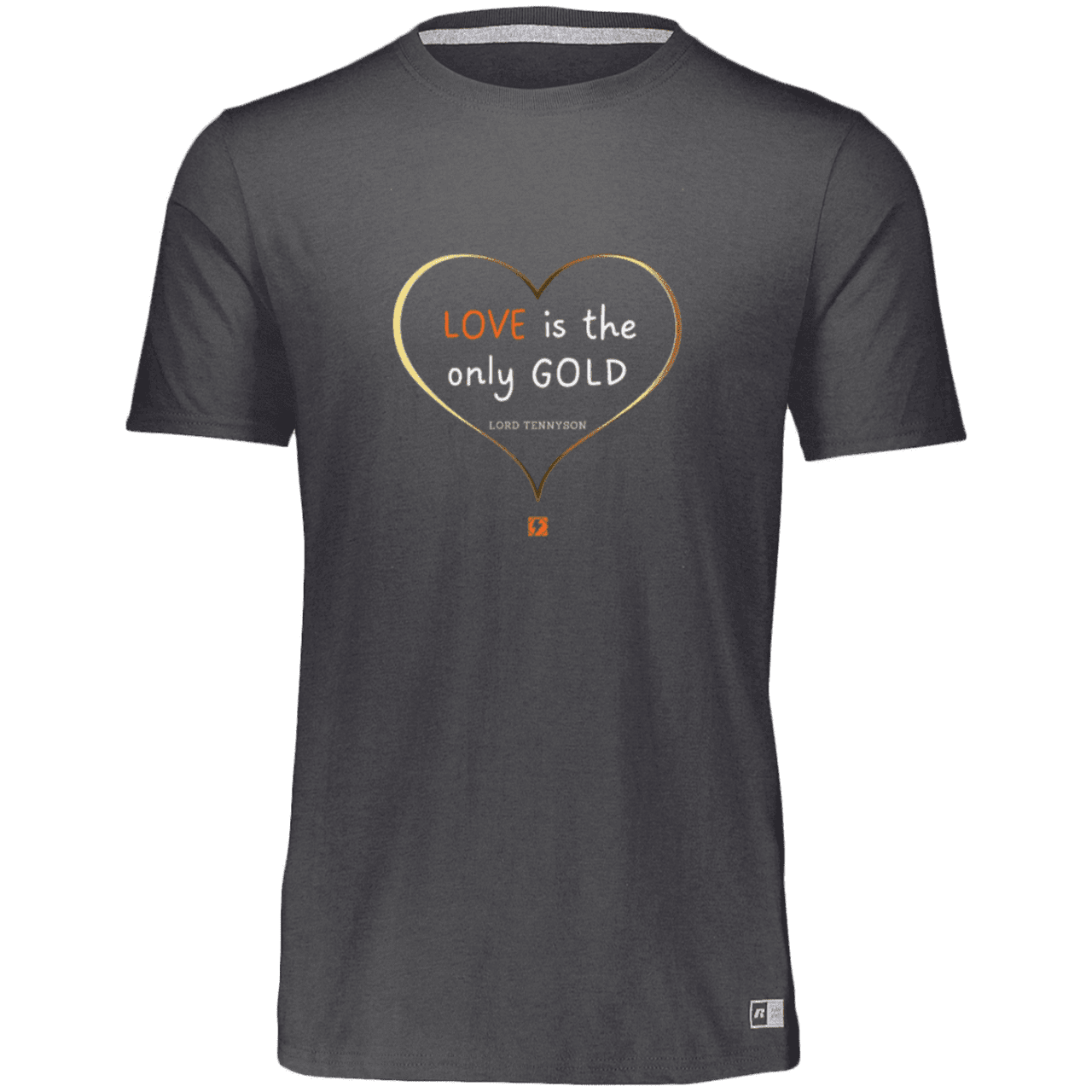 Men's Essential Dri-Power T-Shirt 64STTM with inspiring Tennyson quote: LT109 - Love is Gold - Color: Black Heather