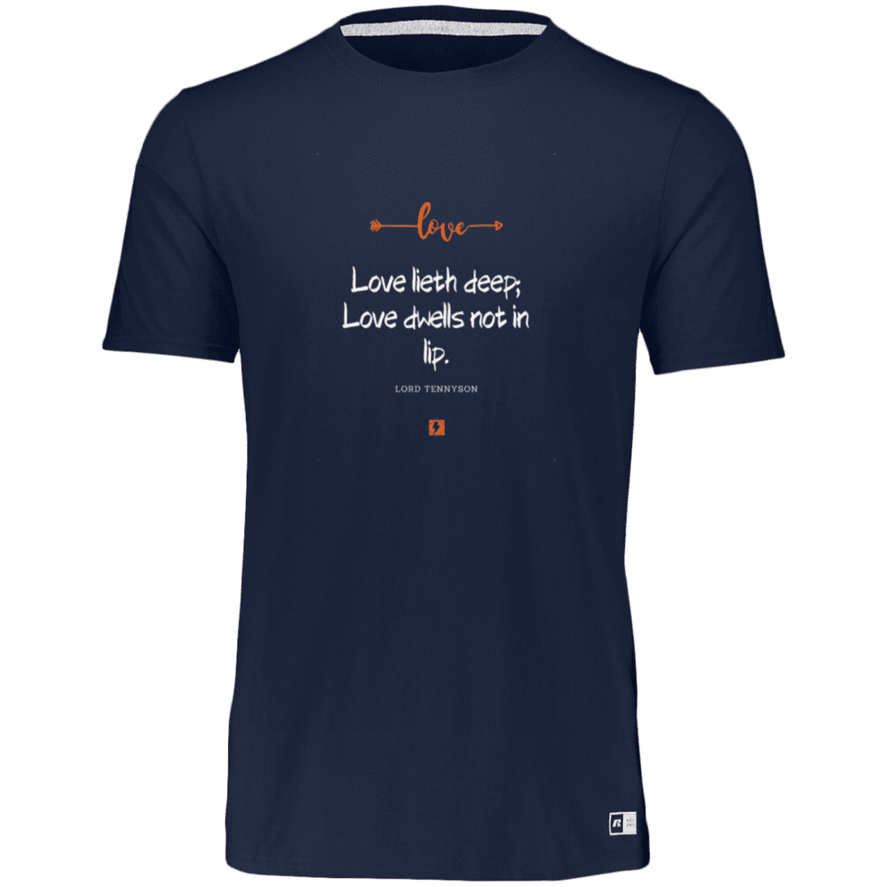 Men's Essential Dri-Power T-Shirt 64STTM with inspiring Tennyson quote: LT110 - Love is in the depth of the heart - Color: Navy