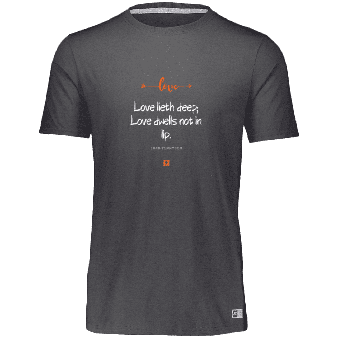 Men's Essential Dri-Power T-Shirt 64STTM with inspiring Tennyson quote: LT110 - Love is in the depth of the heart - Color: Black Heather