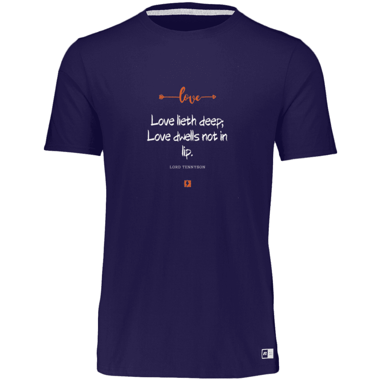 Men's Essential Dri-Power T-Shirt 64STTM with inspiring Tennyson quote: LT110 - Love is in the depth of the heart - Color: Purple