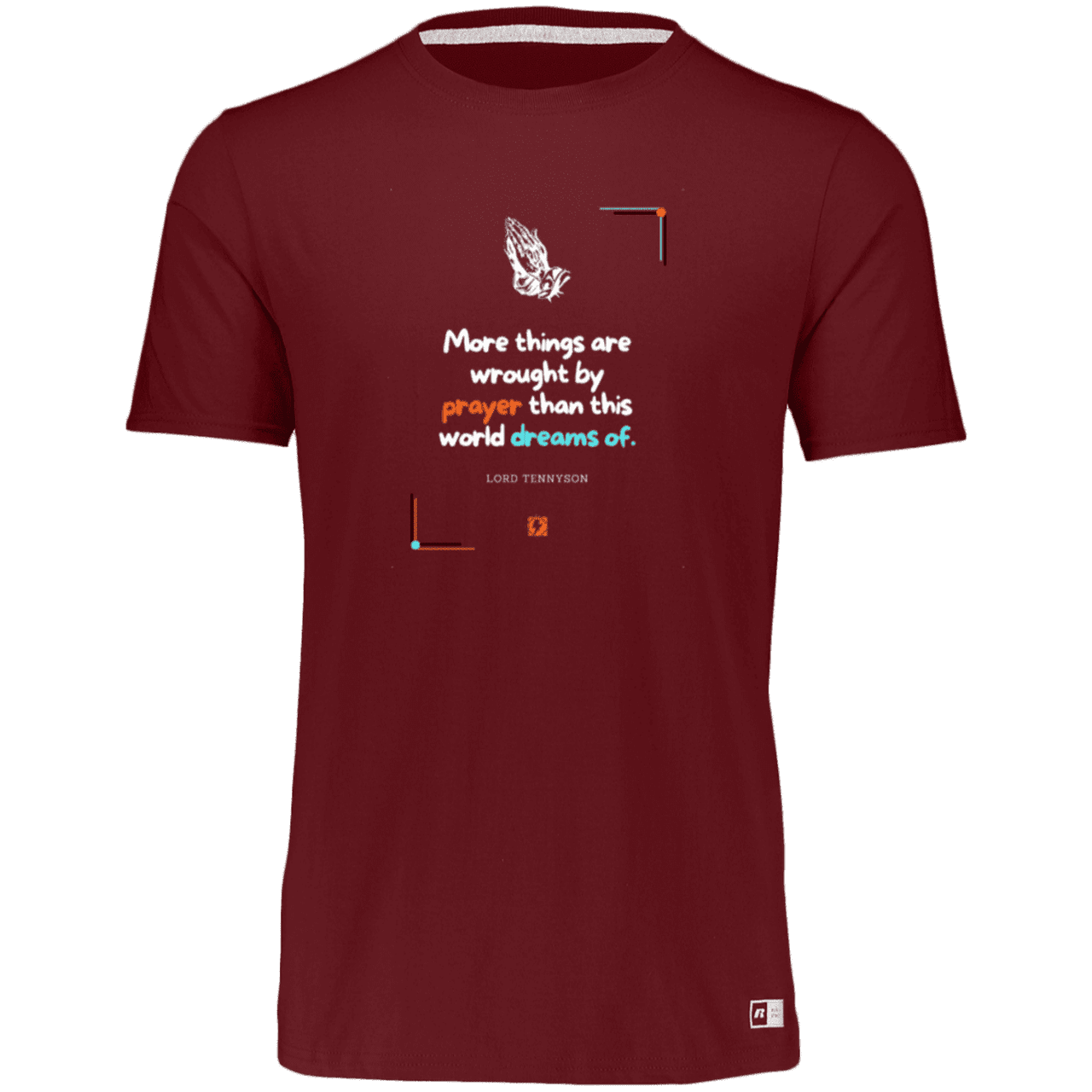 Men's Essential Dri-Power T-Shirt 64STTM with inspiring Tennyson quote: LT111 - Prayer accomplishes things not dreams - Color: Cardinal