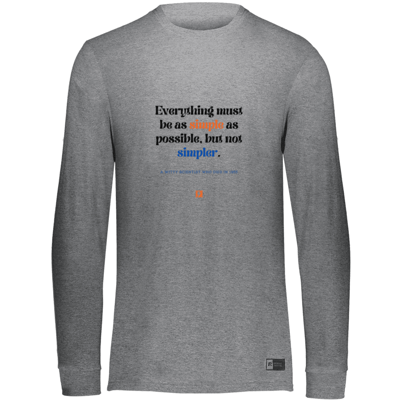 Men's LS Dri-Power Activewear with inspiring Einstein quote: E122 - Simplicity is best - Color: Oxford Grey