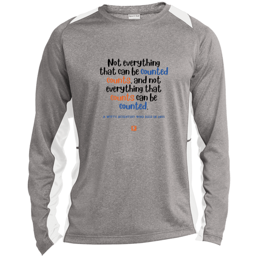 Men's LS Heather Colorblock T-Shirt with inspiring Einstein quote: E104 - Not everything that can be counted counts - Color: Vintage Heather/White