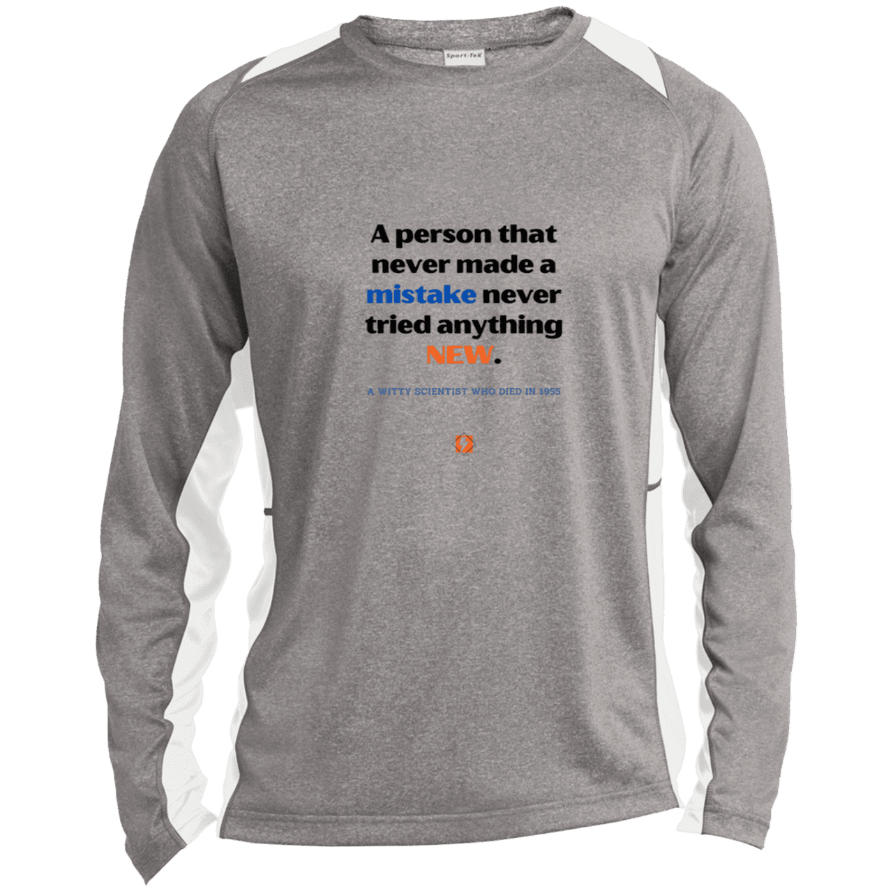 Men's LS Heather Colorblock T-Shirt with inspiring Einstein quote: E118 - Try new things and learn from mistakes - Color: Vintage Heather/White