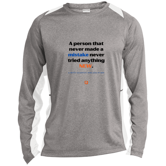 Men's LS Heather Colorblock T-Shirt with inspiring Einstein quote: E118 - Try new things and learn from mistakes - Color: Vintage Heather/White