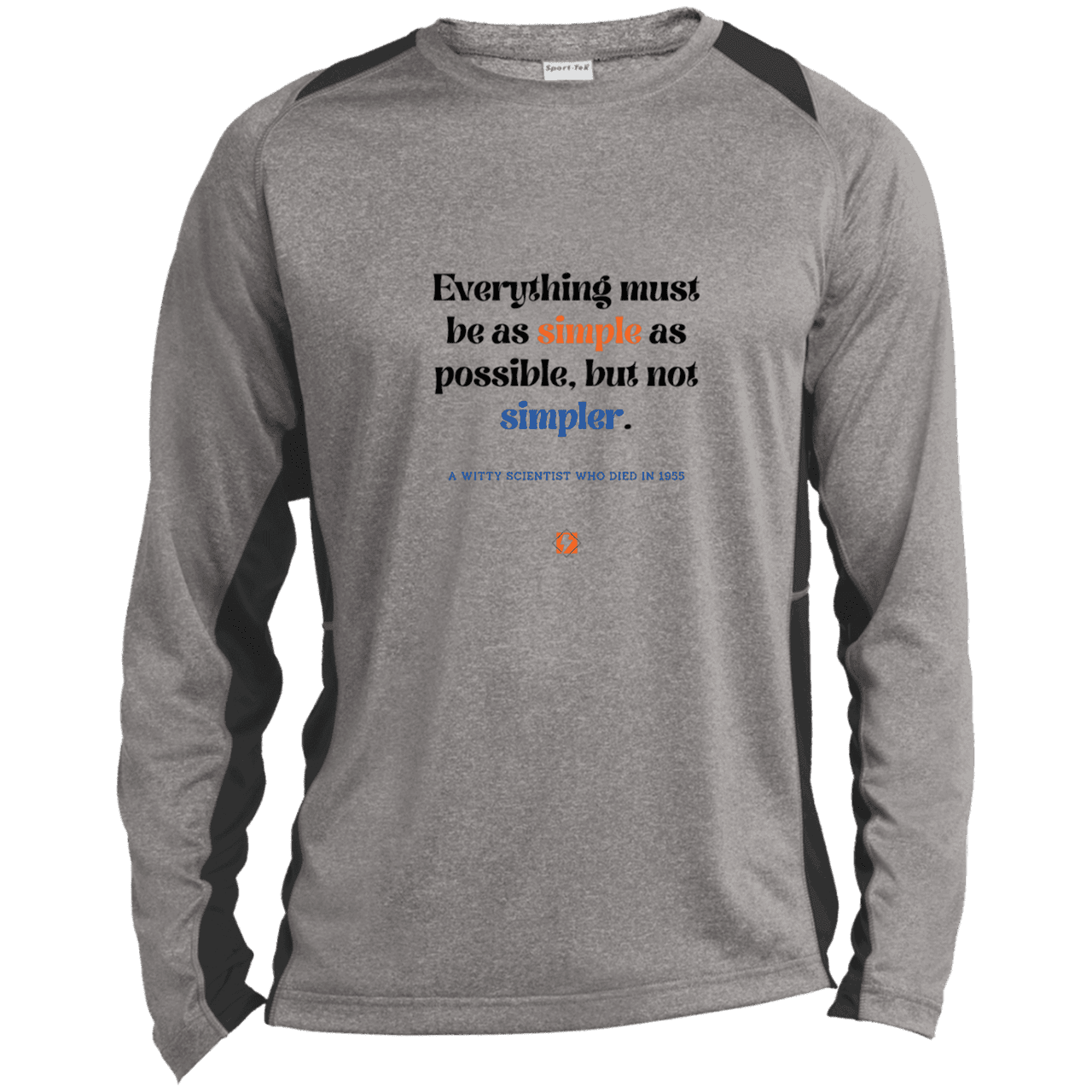 Men's LS Heather Colorblock T-Shirt with inspiring Einstein quote: E122 - Simplicity is best - Color: Vintage Heather/Black