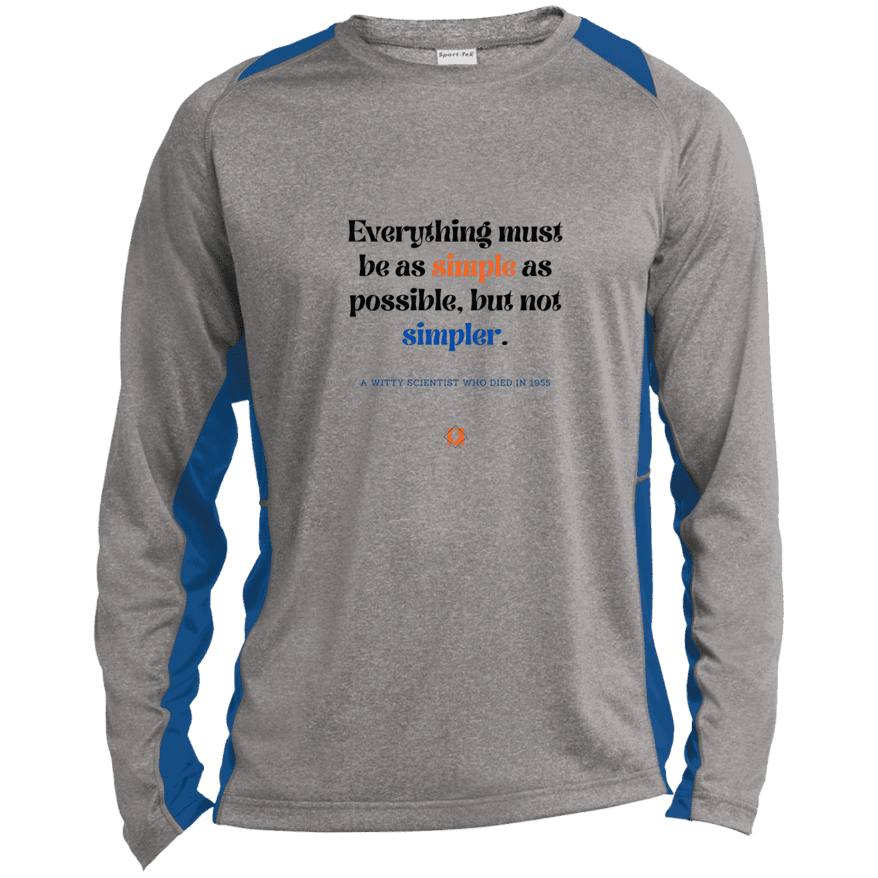 Men's LS Heather Colorblock T-Shirt with inspiring Einstein quote: E122 - Simplicity is best - Color: Vintage Heather/True Royal