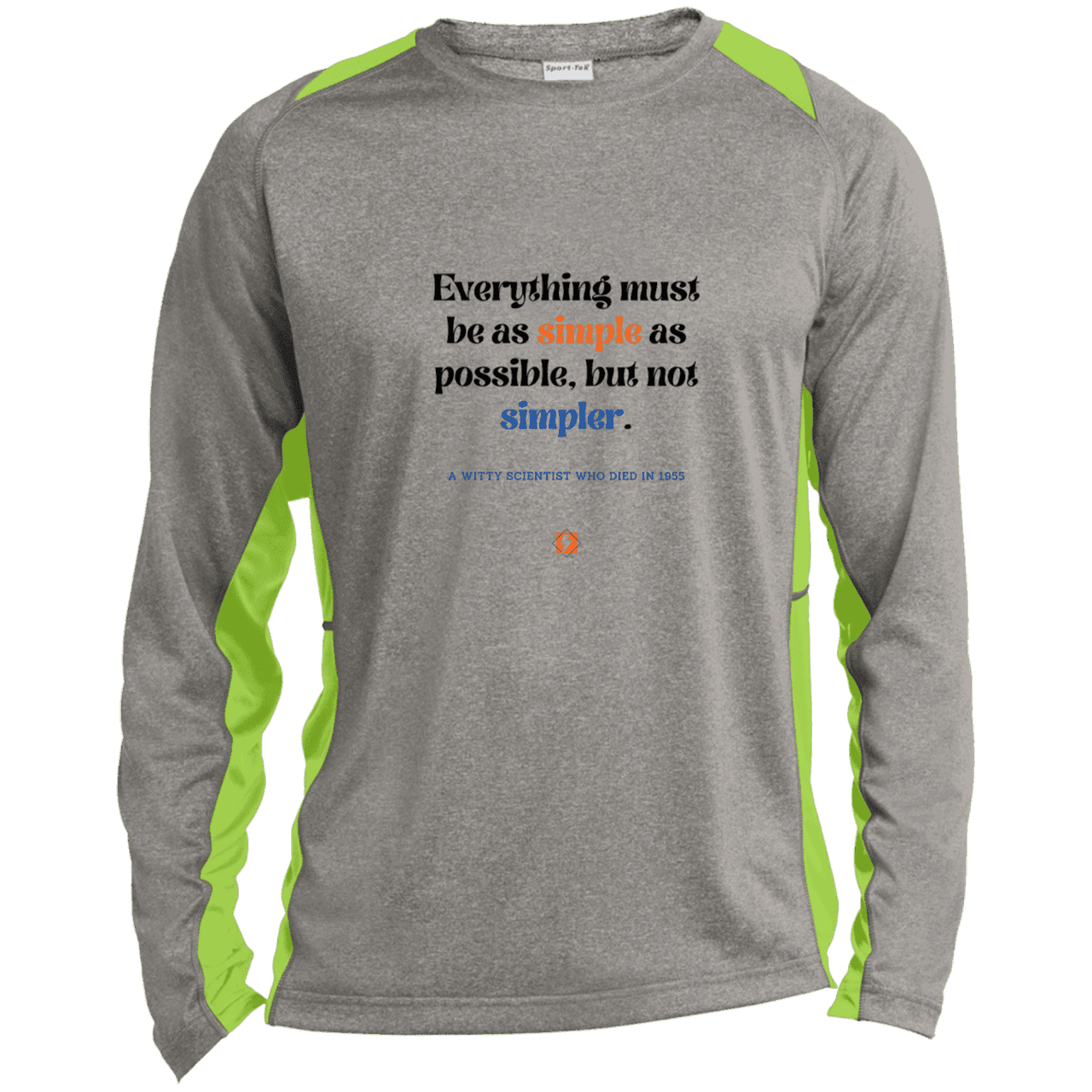 Men's LS Heather Colorblock T-Shirt with inspiring Einstein quote: E122 - Simplicity is best - Color: Vintage Heather/Lime Shock