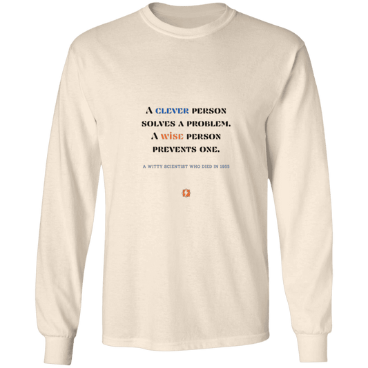 Men's LS Ultra Cotton Light with inspiring Einstein quote: E110 - Be clever, but better to be wise - Color: Natural