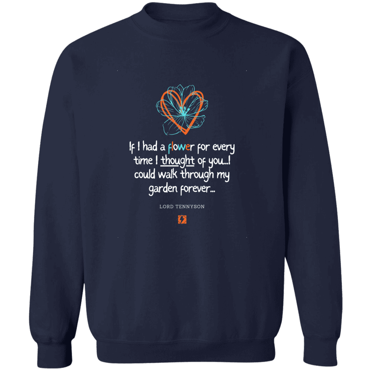 Men's Pullover Crewneck Sweatshirt Z65x with inspiring Tennyson quote: LT104 - Thinking of you - Color: Navy