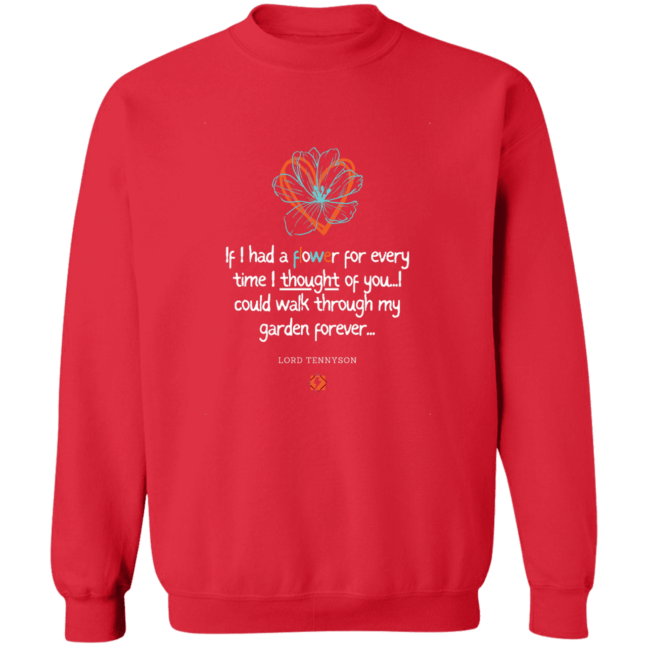 Men's Pullover Crewneck Sweatshirt Z65x with inspiring Tennyson quote: LT104 - Thinking of you - Color: Red