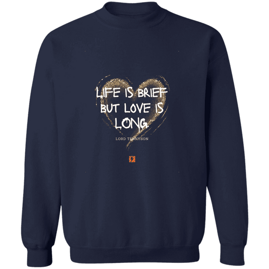 Men's Pullover Crewneck Sweatshirt Z65x with inspiring Tennyson quote: LT108 - Life vs Love - Color: Navy