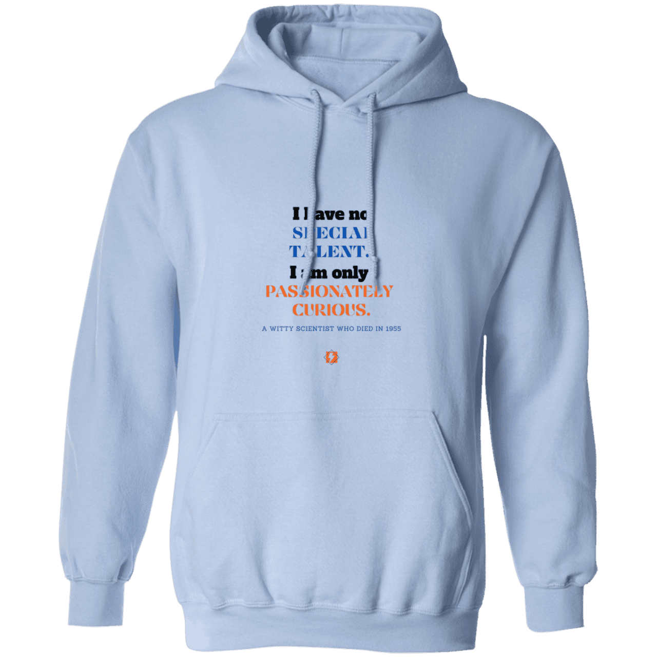 Men's Pullover Hoodie G185 with Einstein quote - E105: I am only passionately curious - Color: Light Blue