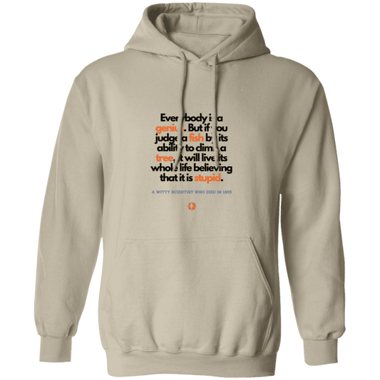 Men's Pullover Hoodie G185 with inspiring Einstein quote: E103 - Everybody is a genius - Color: Sand