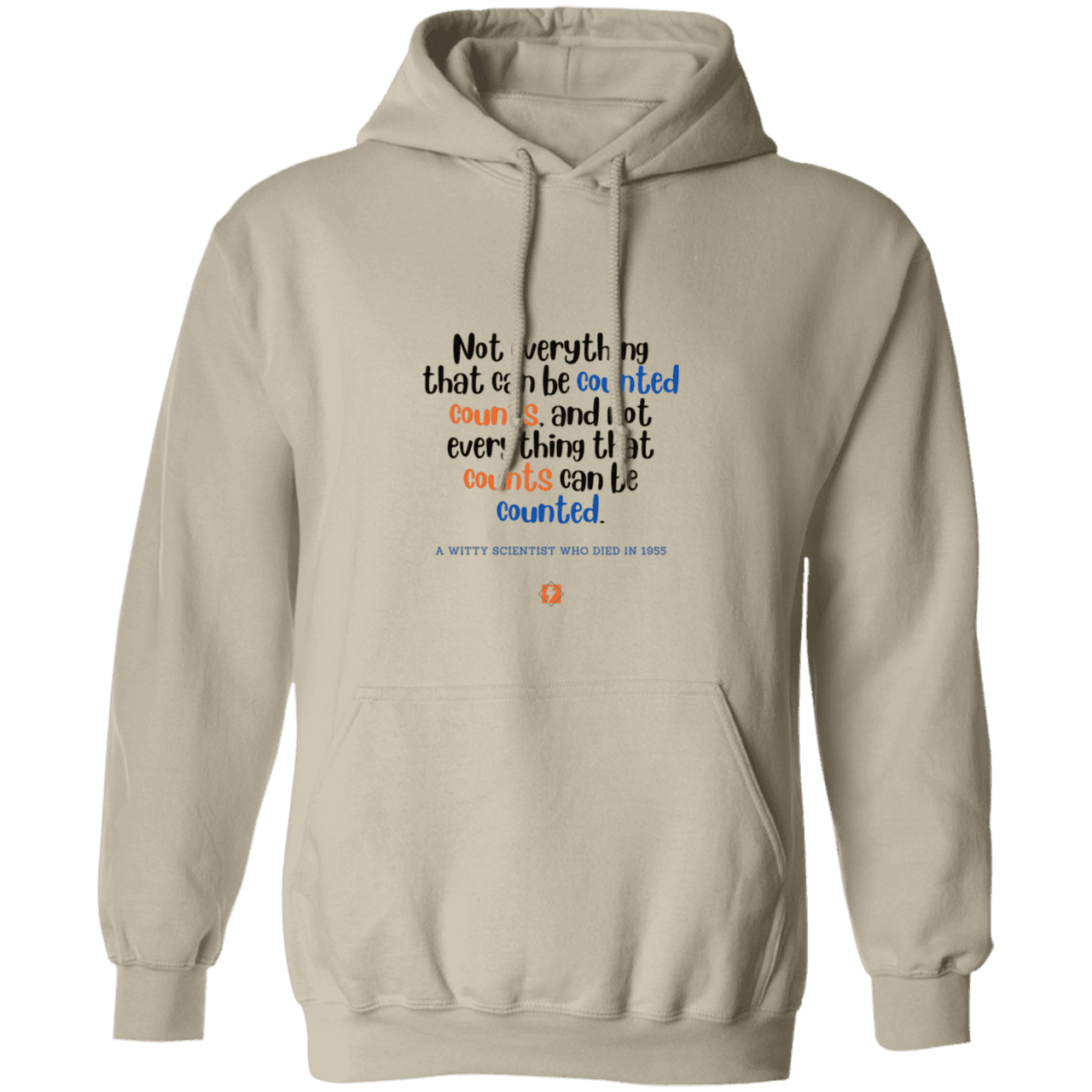 Men's Pullover Hoodie G185 with inspiring Einstein quote: E104 - Not everything that can be counted counts - Color: Sand