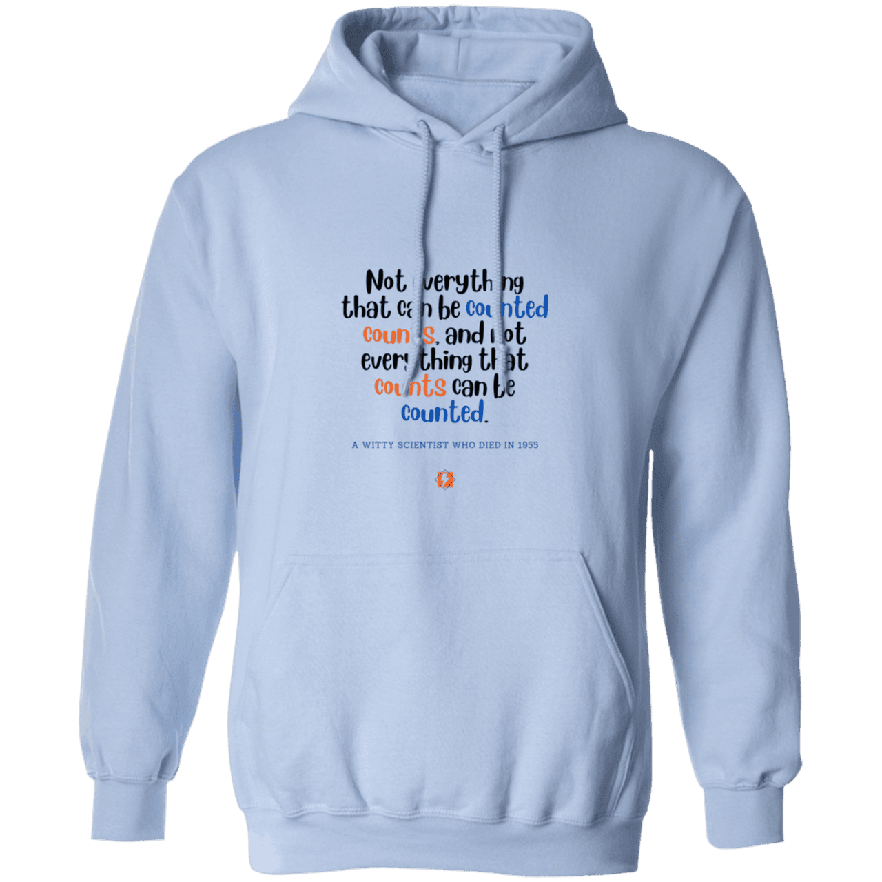 Men's Pullover Hoodie G185 with inspiring Einstein quote: E104 - Not everything that can be counted counts - Color: Light Blue