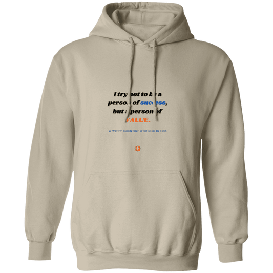 Men's Pullover Hoodie G185 with inspiring Einstein quote: E109 - Strive to be a person of value, not success - Color: Sand