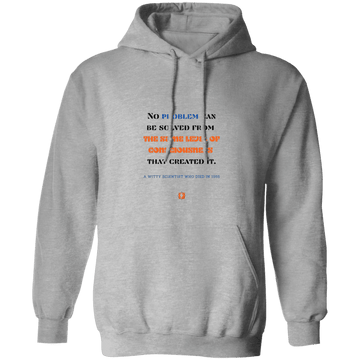 Men's Pullover Hoodie G185 with inspiring Einstein quote: E111 - Problem solving needs fresh thinking - Color: Sport Grey