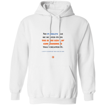 Men's Pullover Hoodie G185 with inspiring Einstein quote: E111 - Problem solving needs fresh thinking - Color: White
