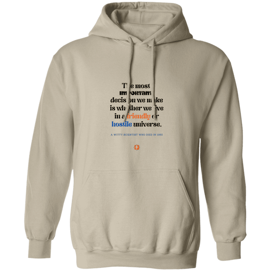 Men's Pullover Hoodie G185 with inspiring Einstein quote: E115 - Understanding the nature of the universe is key - Color: Sand