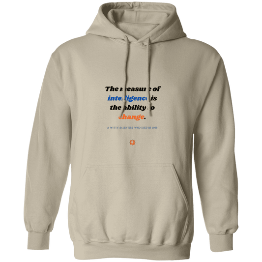 Men's Pullover Hoodie G185 with inspiring Einstein quote: E117 - Intelligence is the ability to change - Color: Sand