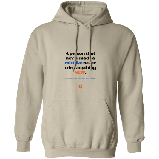 Men's Pullover Hoodie G185 with inspiring Einstein quote: E118 - Try new things and learn from mistakes - Color: Sand