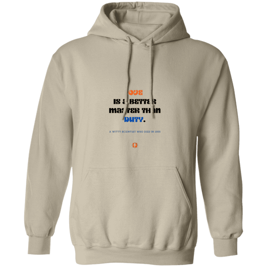 Men's Pullover Hoodie G185 with inspiring Einstein quote: E126 - Love is a better master than duty - Color: Sand