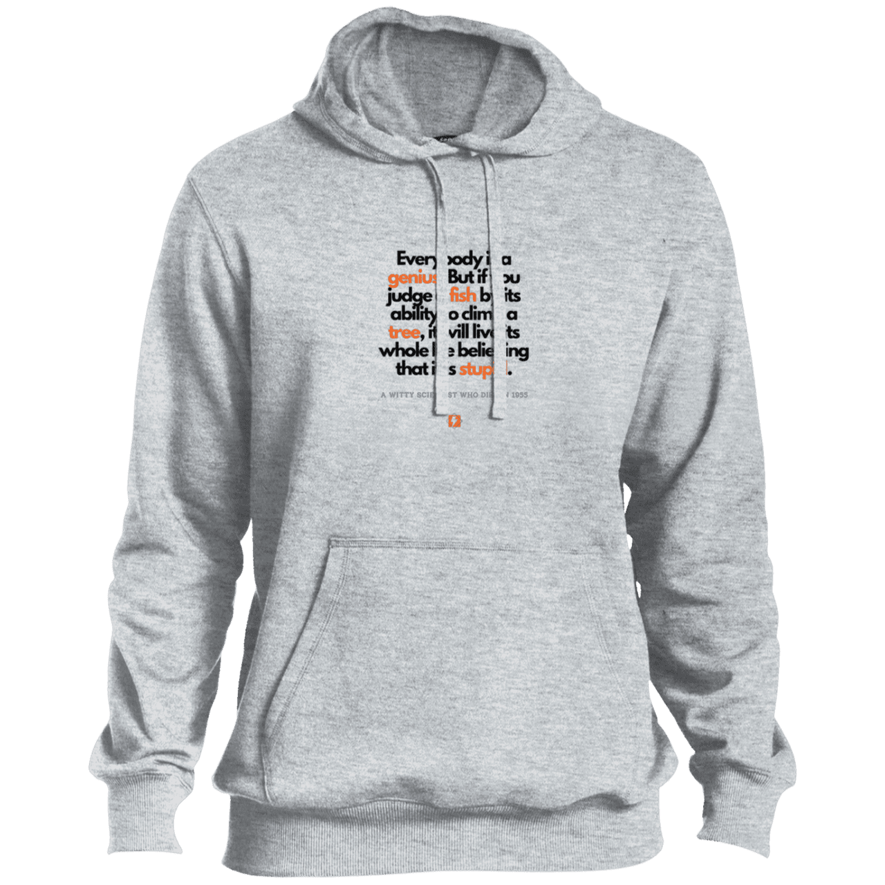 Men's Pullover Hoodie ST254 with inspiring Einstein quote: E103 - Everybody is a genius - Color: Athletic Heather