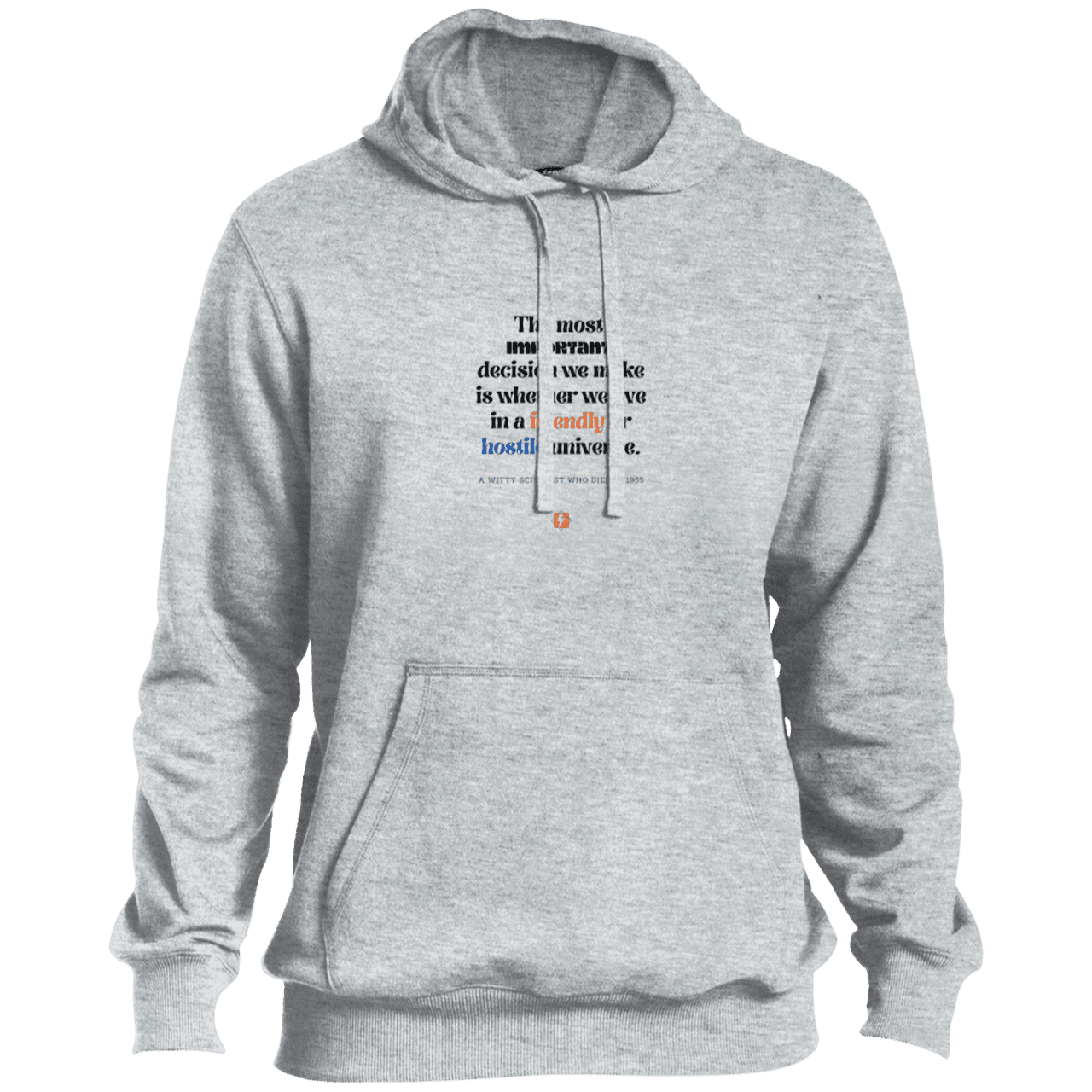 Men's Pullover Hoodie ST254 with inspiring Einstein quote: E115 - Understanding the nature of the universe is key - Color: Athletic Heather