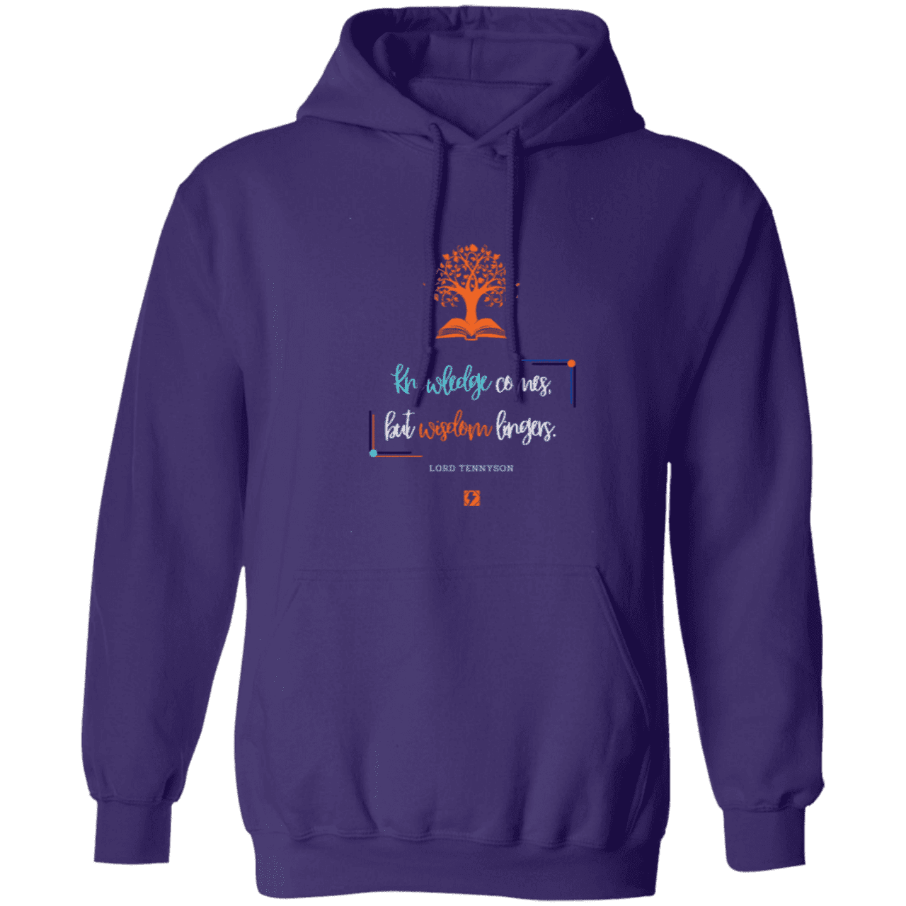 Men's Pullover Hoodie Z66x with inspiring Tennyson quote: LT107 - Knowledge vs Wisdom - Color: Purple