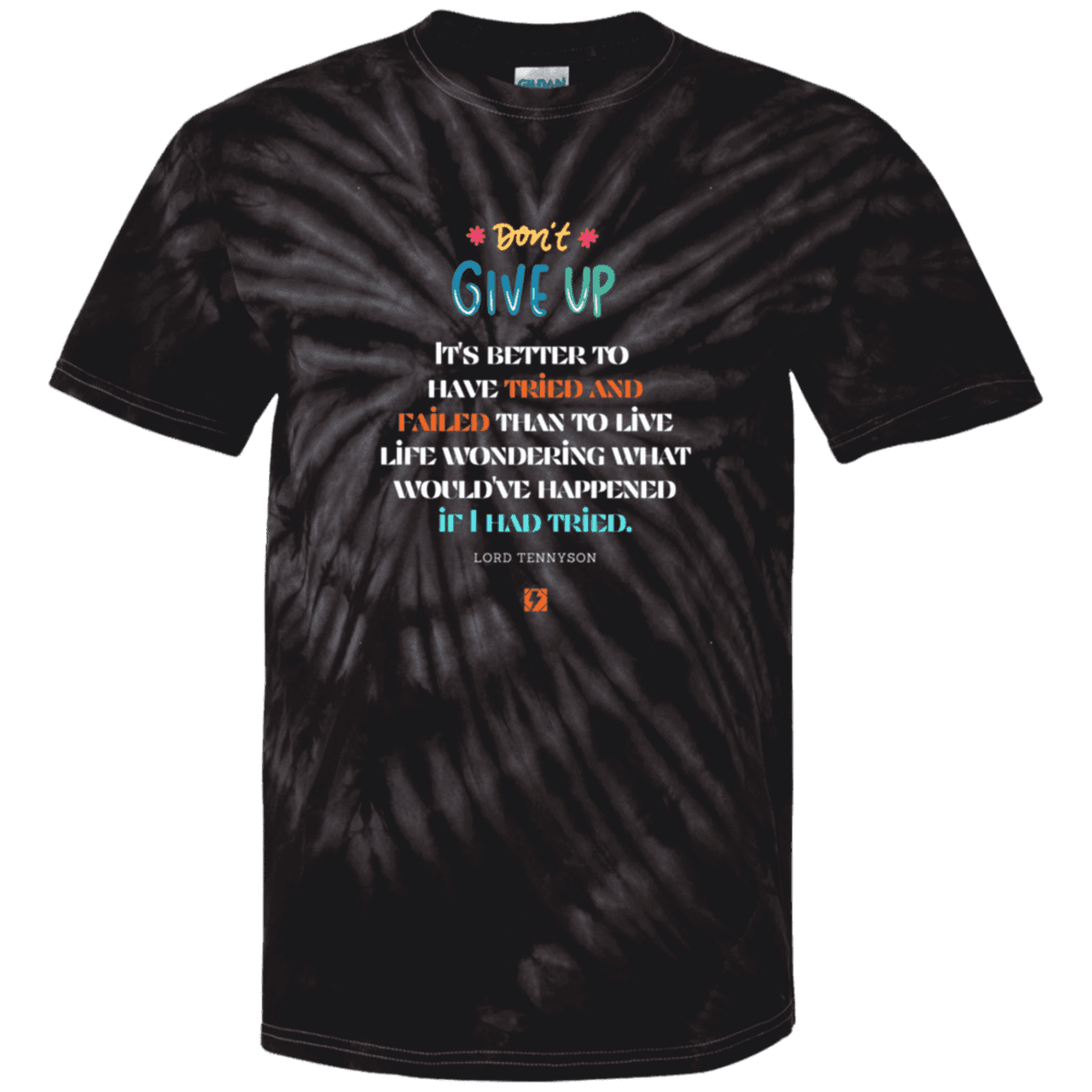 Men's T-Shirt Cotton Tie Dye CD100 with inspiring Tennyson quote: LT106 - Failure better than non-attempt - Color: SpiderBlack