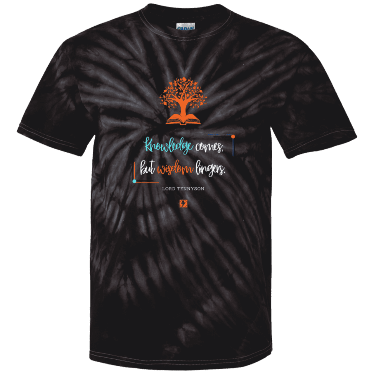 Men's T-Shirt Cotton Tie Dye CD100 with inspiring Tennyson quote: LT107 - Knowledge vs Wisdom - Color: SpiderBlack