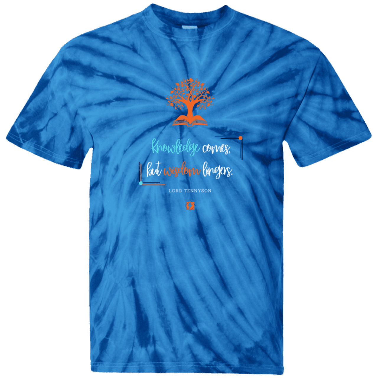 Men's T-Shirt Cotton Tie Dye CD100 with inspiring Tennyson quote: LT107 - Knowledge vs Wisdom - Color: SpiderRoyal