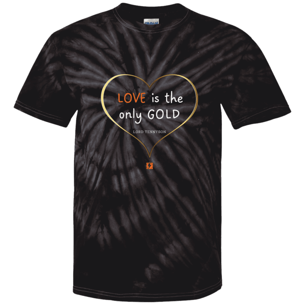 Men's T-Shirt Cotton Tie Dye CD100 with inspiring Tennyson quote: LT109 - Love is Gold - Color: SpiderBlack