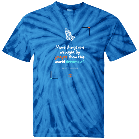 Men's T-Shirt Cotton Tie Dye CD100 with inspiring Tennyson quote: LT111 - Prayer accomplishes things not dreams - Color: SpiderRoyal