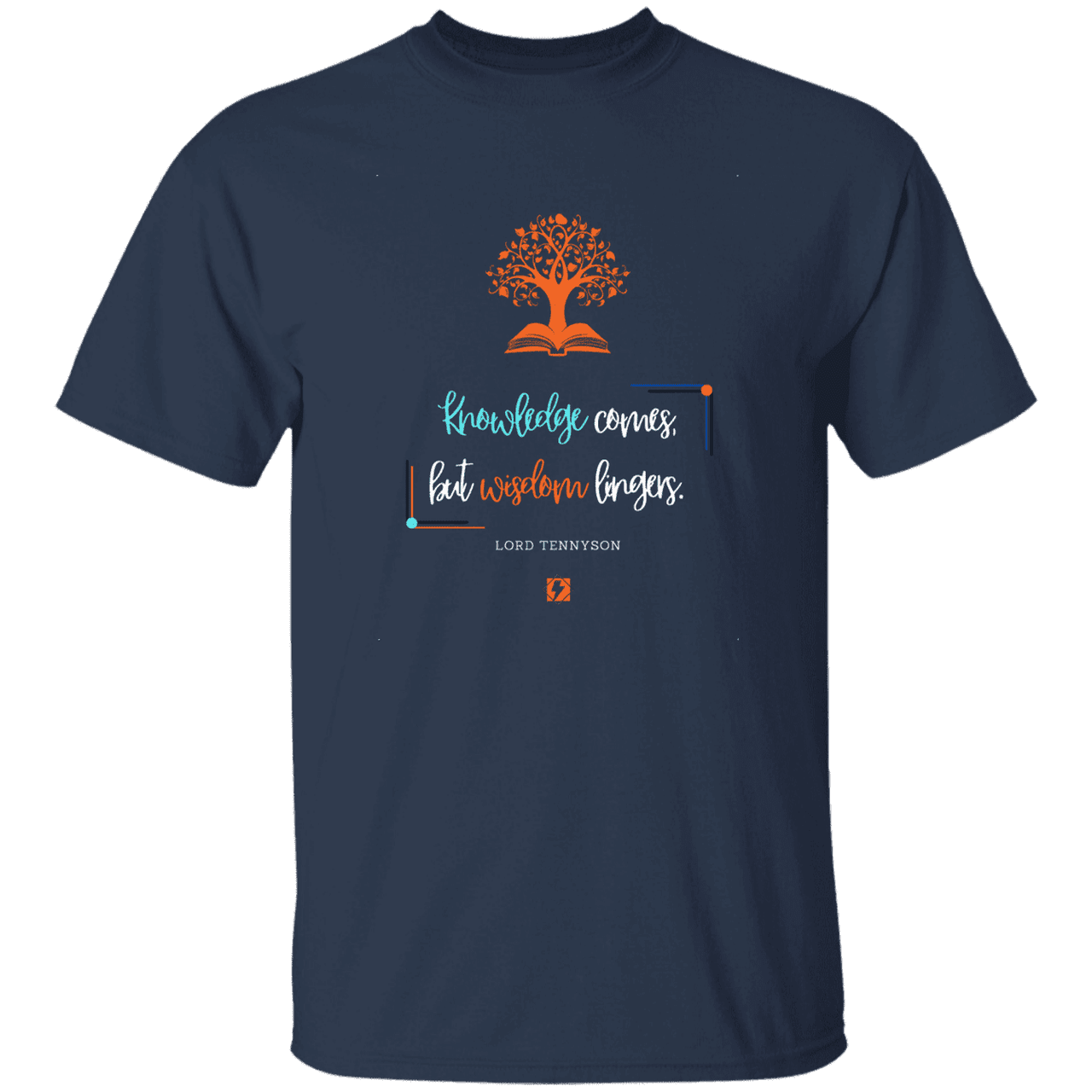 Men's T-Shirt G500 with inspiring Tennyson quote: LT107 - Knowledge vs Wisdom - Color: Navy