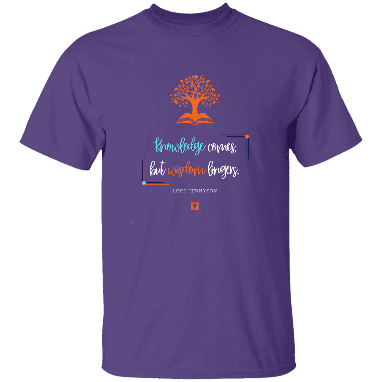 Men's T-Shirt G500 with inspiring Tennyson quote: LT107 - Knowledge vs Wisdom - Color: Purple