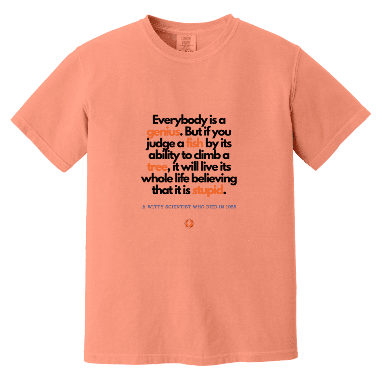 Men's T-Shirt Heavyweight Dyed Tee CC1717 with inspiring Einstein quote: E103 - Everybody is a genius - Color: Terracotta