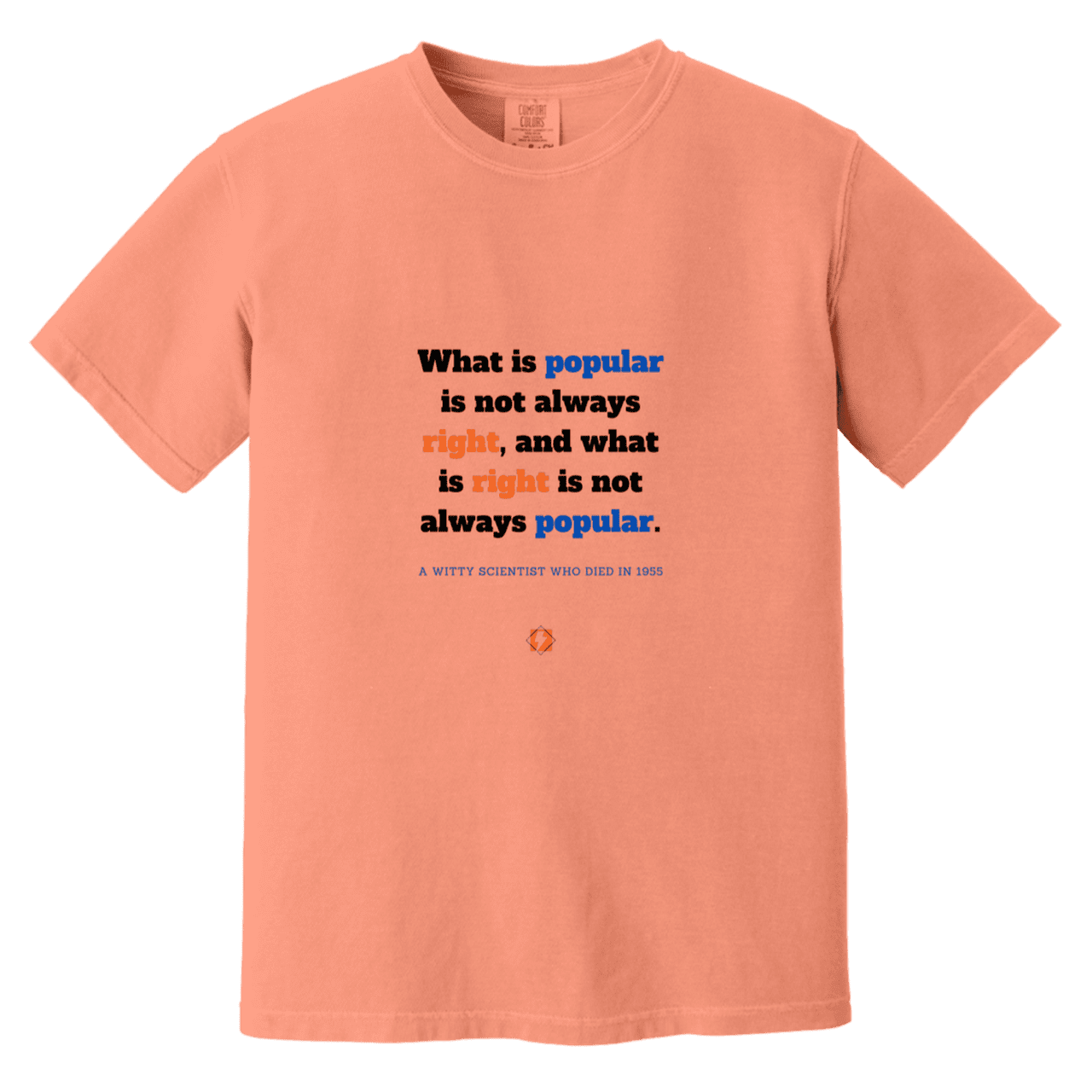 Men's T-Shirt Heavyweight Dyed Tee CC1717 with inspiring Einstein quote: E114 - Popular and right are two different things - Color: Terracotta