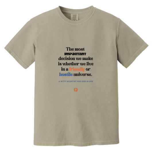 Men's T-Shirt Heavyweight Dyed Tee CC1717 with inspiring Einstein quote: E115 - Understanding the nature of the universe is key - Color: Sandstone