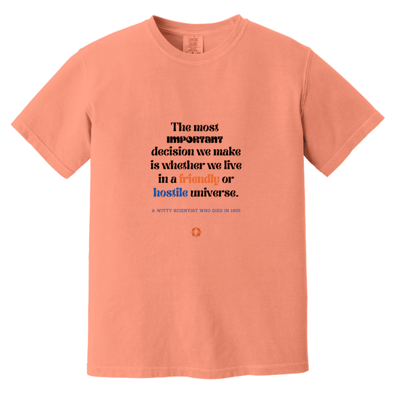 Men's T-Shirt Heavyweight Dyed Tee CC1717 with inspiring Einstein quote: E115 - Understanding the nature of the universe is key - Color: Terracotta