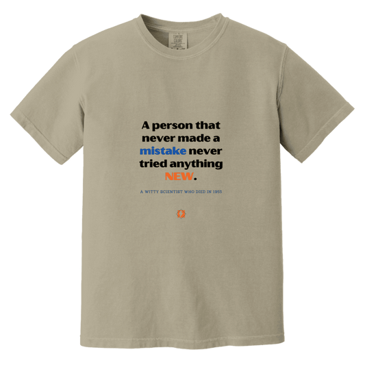 Men's T-Shirt Heavyweight Dyed Tee CC1717 with inspiring Einstein quote: E118 - Try new things and learn from mistakes - Color: Sandstone