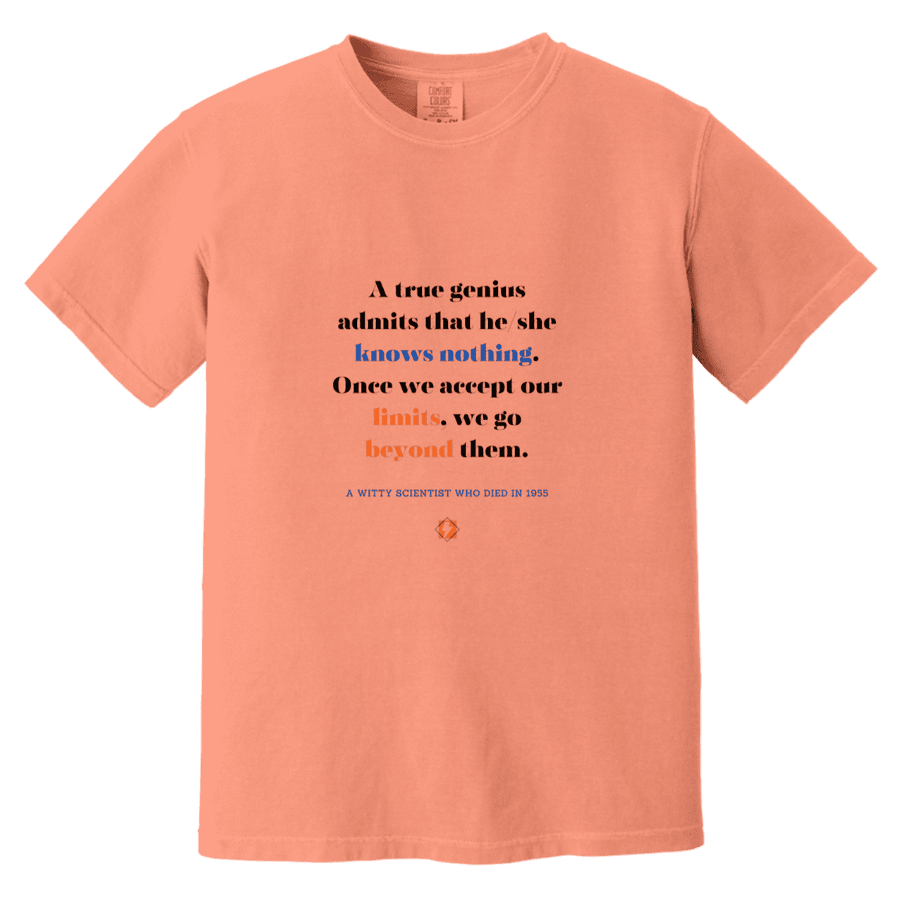 Men's T-Shirt Heavyweight Dyed Tee CC1717 with inspiring Einstein quote: E119 - A genius is conscious of one's limits - Color: Terracotta