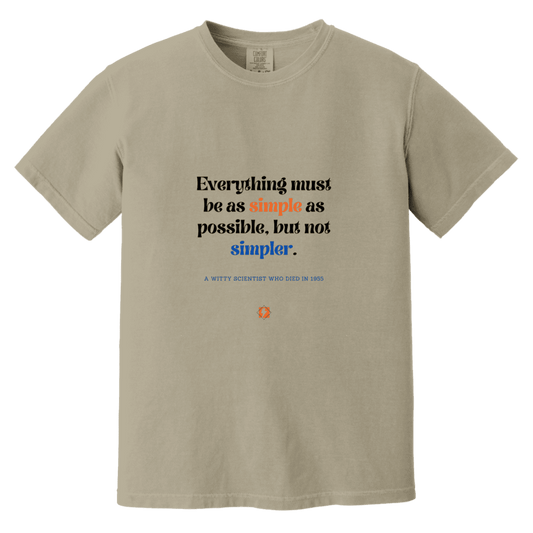 Men's T-Shirt Heavyweight Dyed Tee CC1717 with inspiring Einstein quote: E122 - Simplicity is best - Color: Sandstone